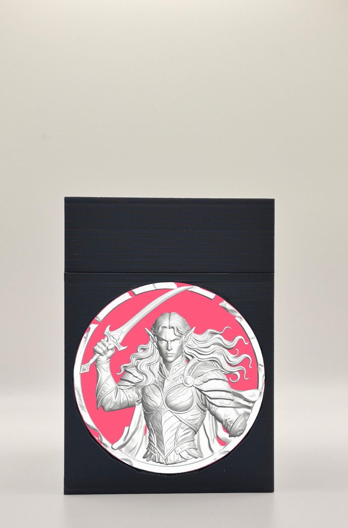Elvish Warrior Card Box - Black Plain box with Red background and White medallion