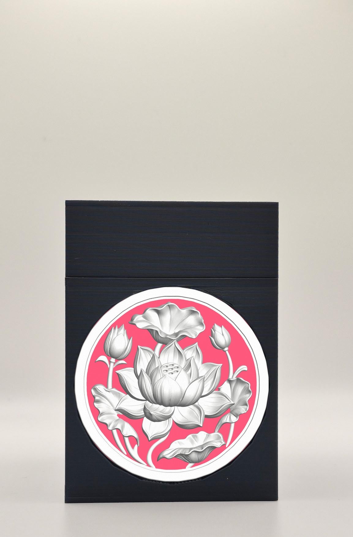 Lotus Card Box - Black Plain box with Red background and White medallion