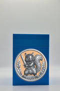 Squirrel Card Box - Blue Plain box with Gold background and Silver medallion