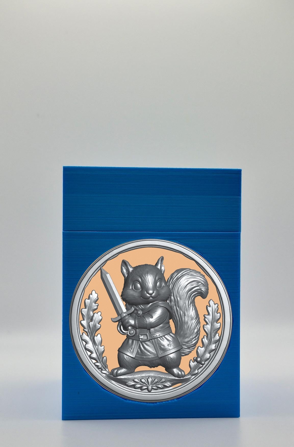 Squirrel Card Box - Blue Plain box with Gold background and Silver medallion