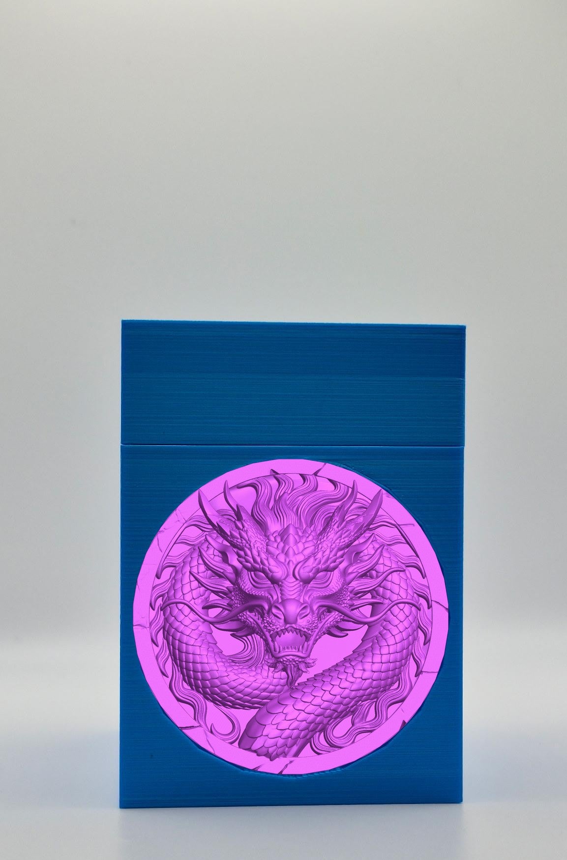 Dragon Card Box - Blue Plain box with Purple background and Purple dragon medallion