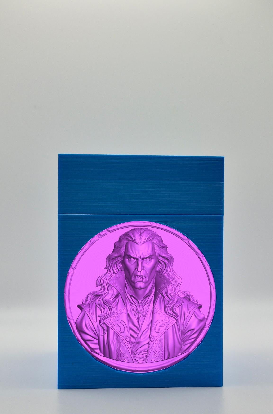 Gothic Vampire Card Box - Blue Plain box with Purple background and Purple medallion