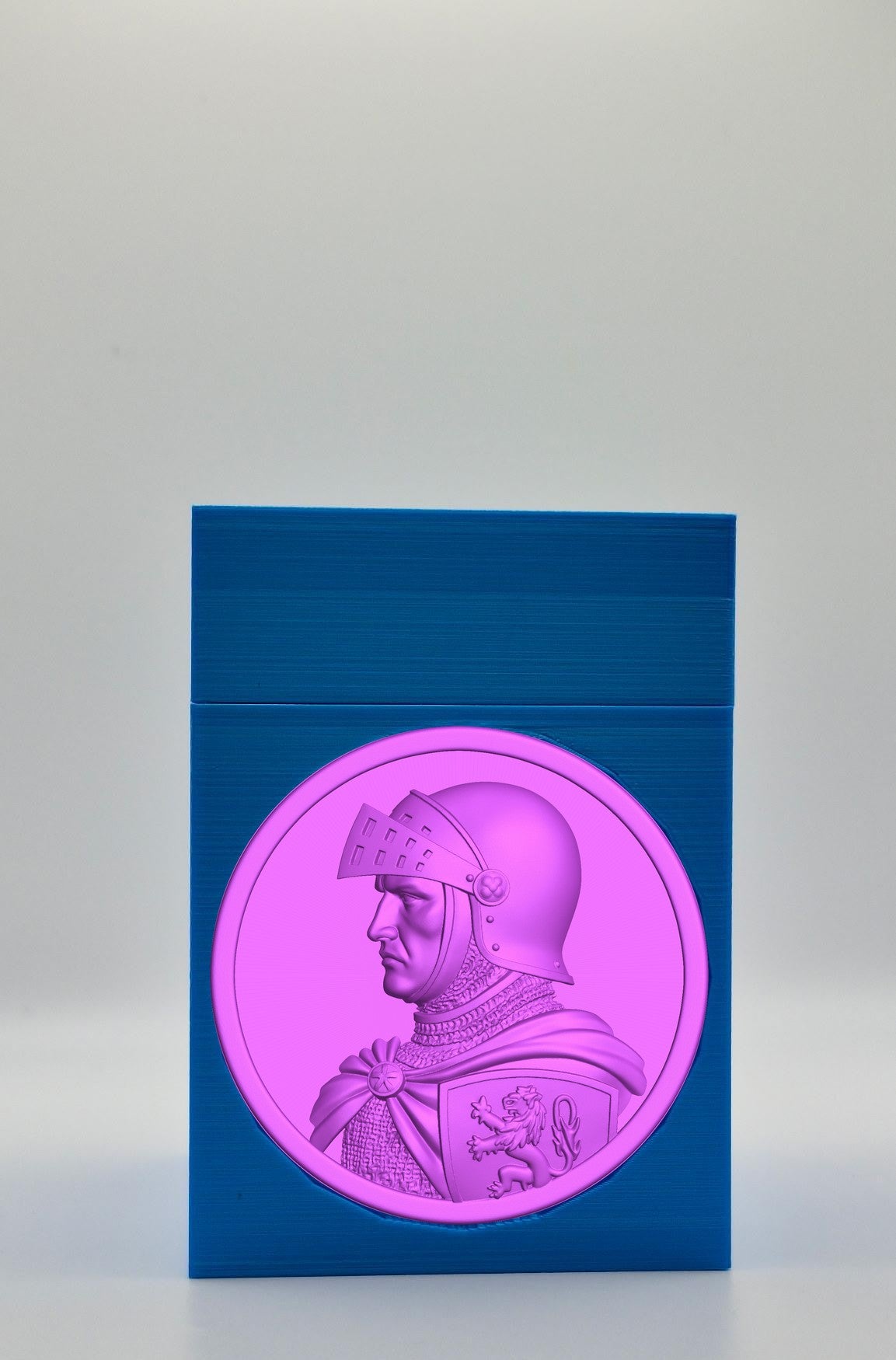 Knight Card Box - Blue Plain box with Purple background and Purple medallion