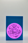 Lotus Card Box - Blue Plain box with Purple background and Purple medallion