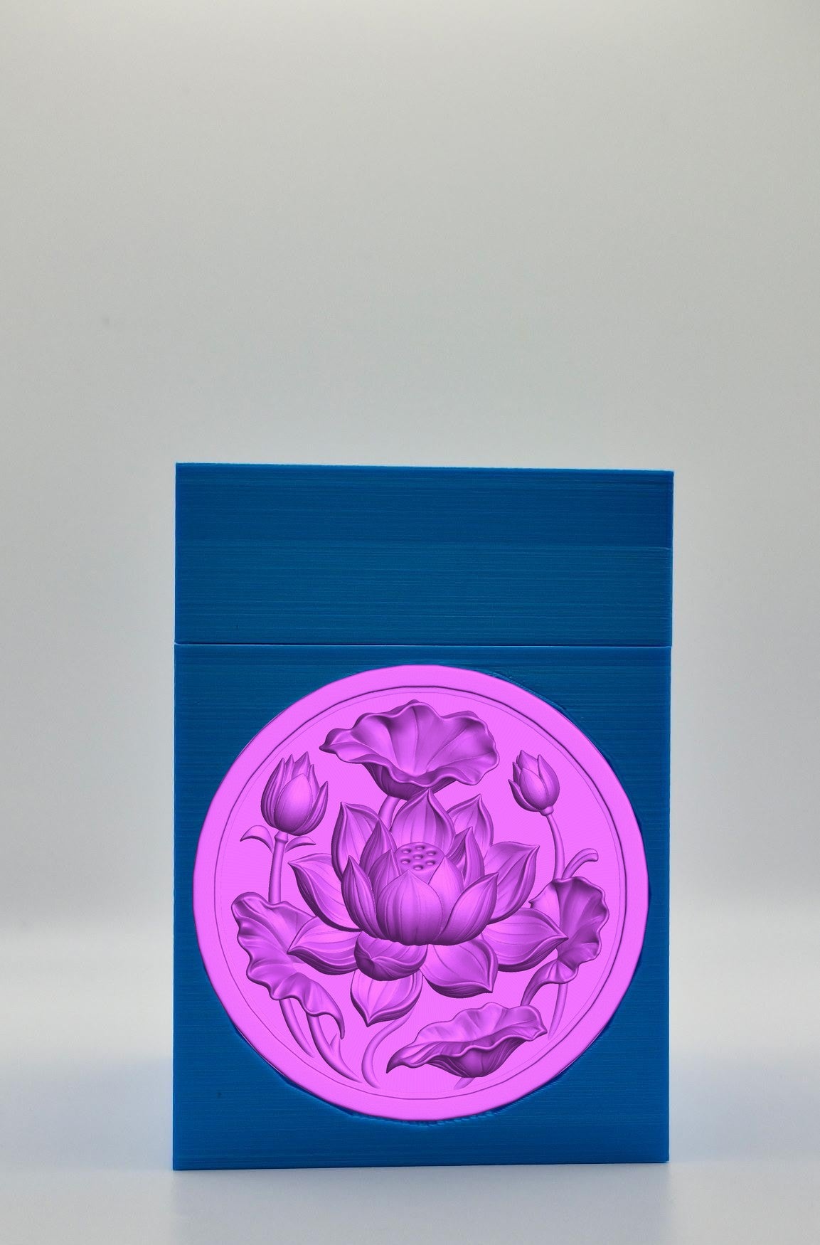 Lotus Card Box - Blue Plain box with Purple background and Purple medallion