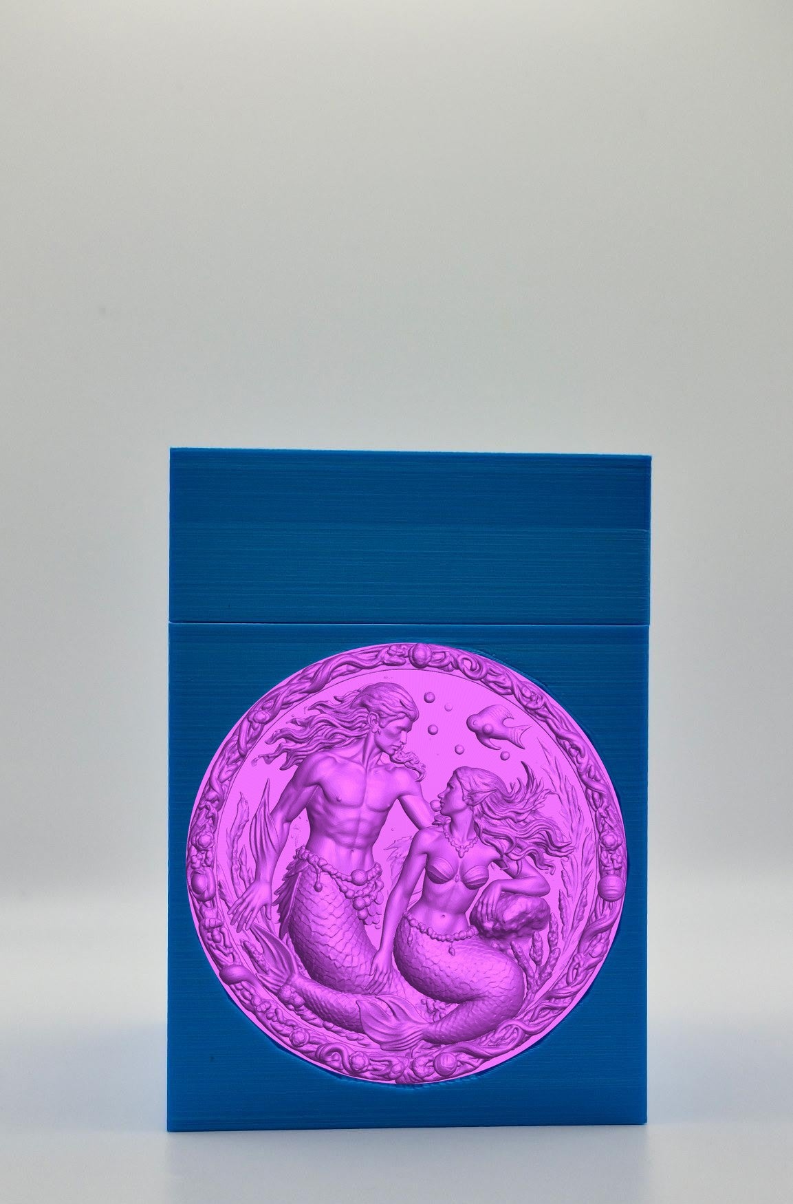 Merfolk Card Box - Blue Plain box with Purple background and Purple medallion
