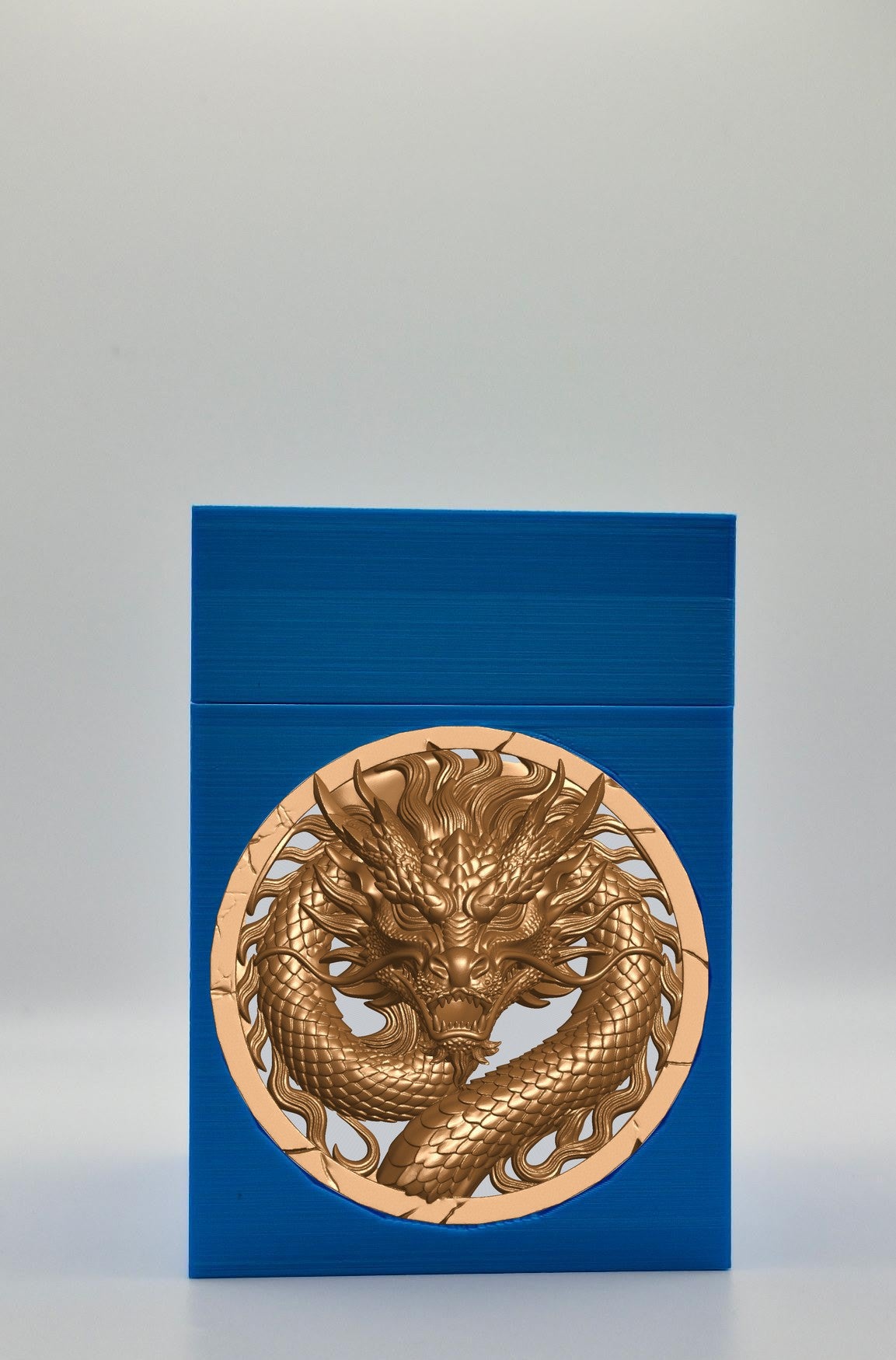 Dragon Card Box - Blue Plain box with Silver background and Gold medallion