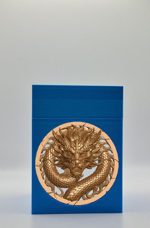 Dragon Card Box - Blue Plain box with Silver background and Gold medallion