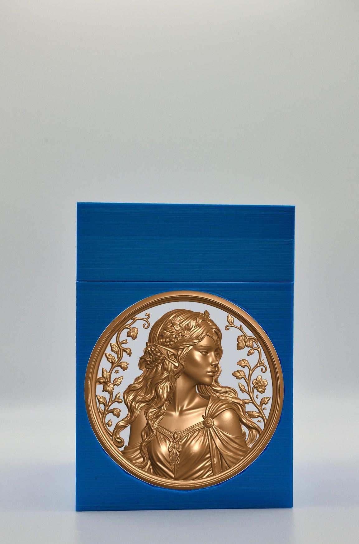 Elf Maiden Card Box - Blue Plain box with Silver background and Gold medallion