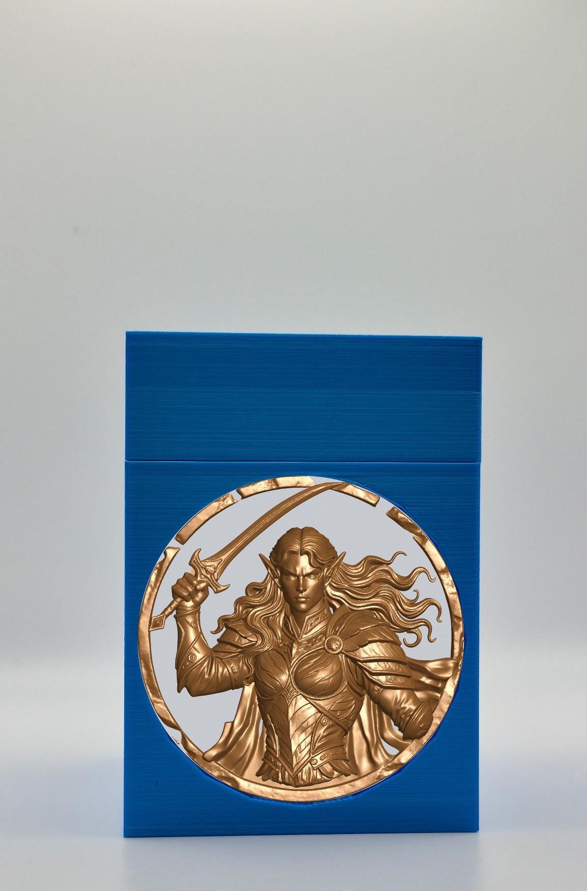 Elvish Warrior Card Box - Blue Plain box with Silver background and Gold medallion