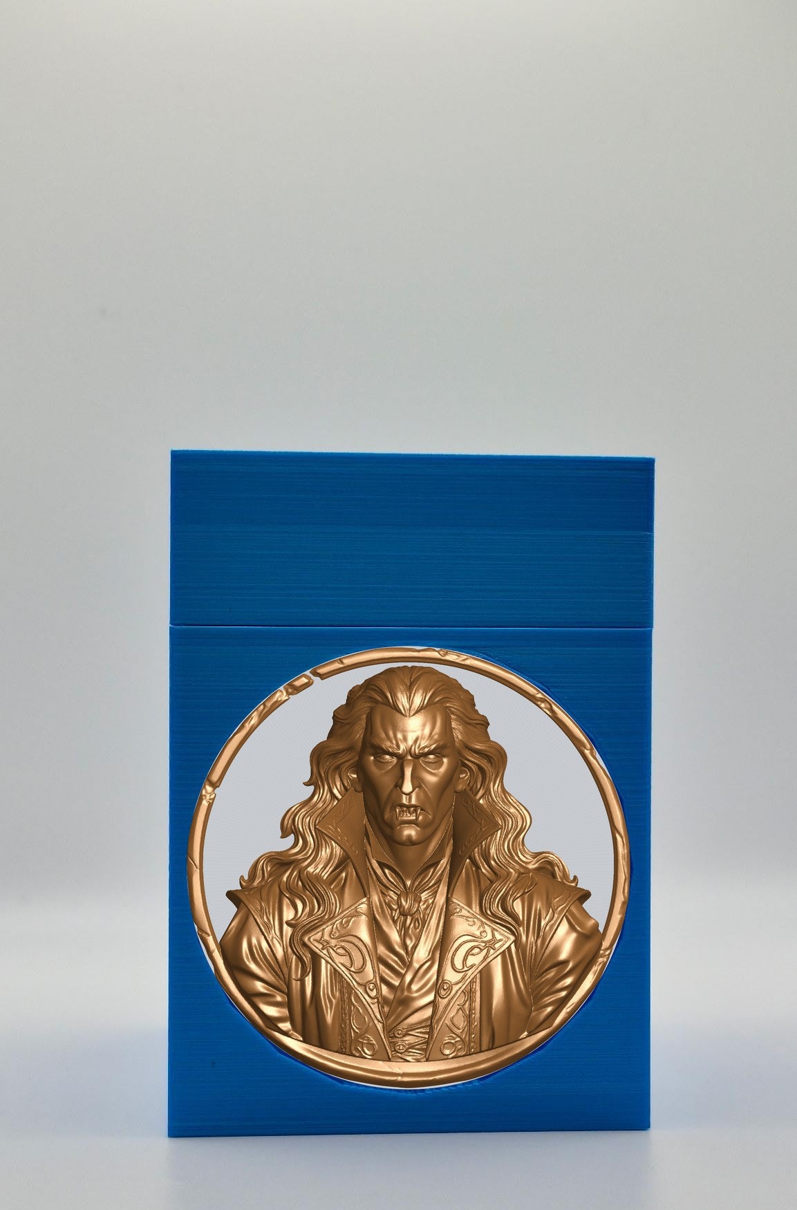 Gothic Vampire Card Box - Blue Plain box with Silver background and Gold medallion