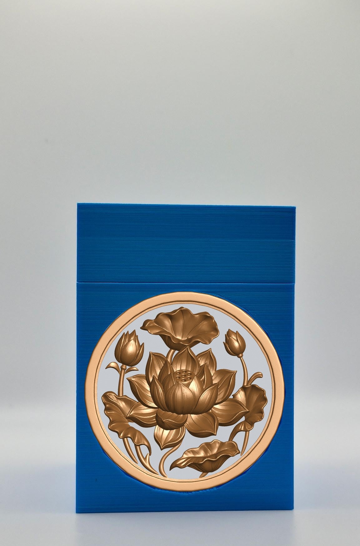 Lotus Card Box - Blue Plain box with Silver background and Gold medallion