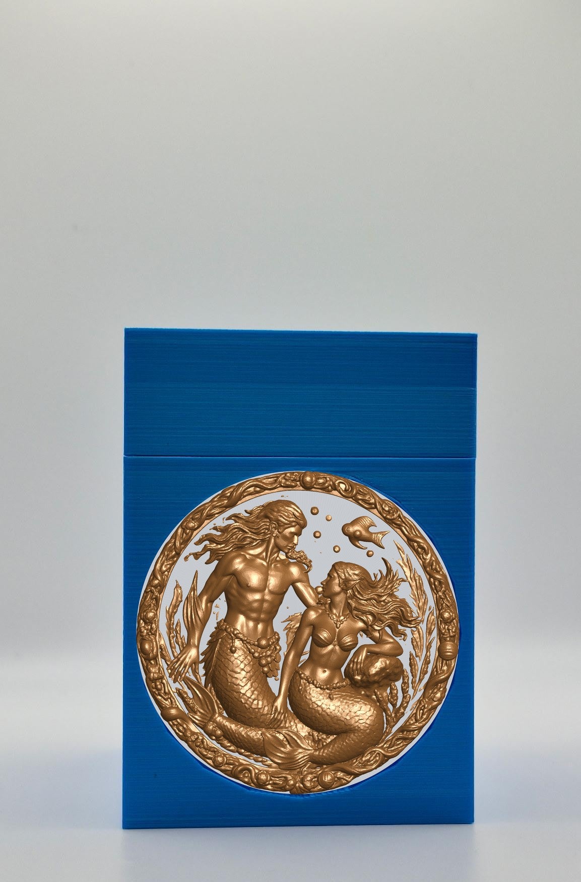Merfolk Card Box - Blue Plain box with Silver background and Gold medallion