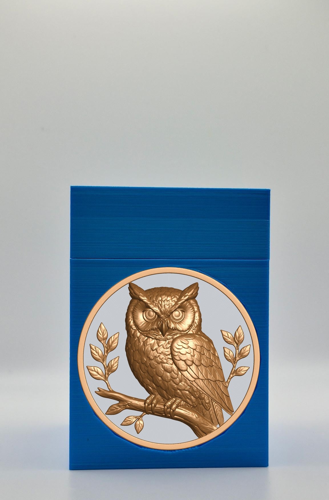 Owl Card Box - Blue Plain box with Silver background and Gold medallion