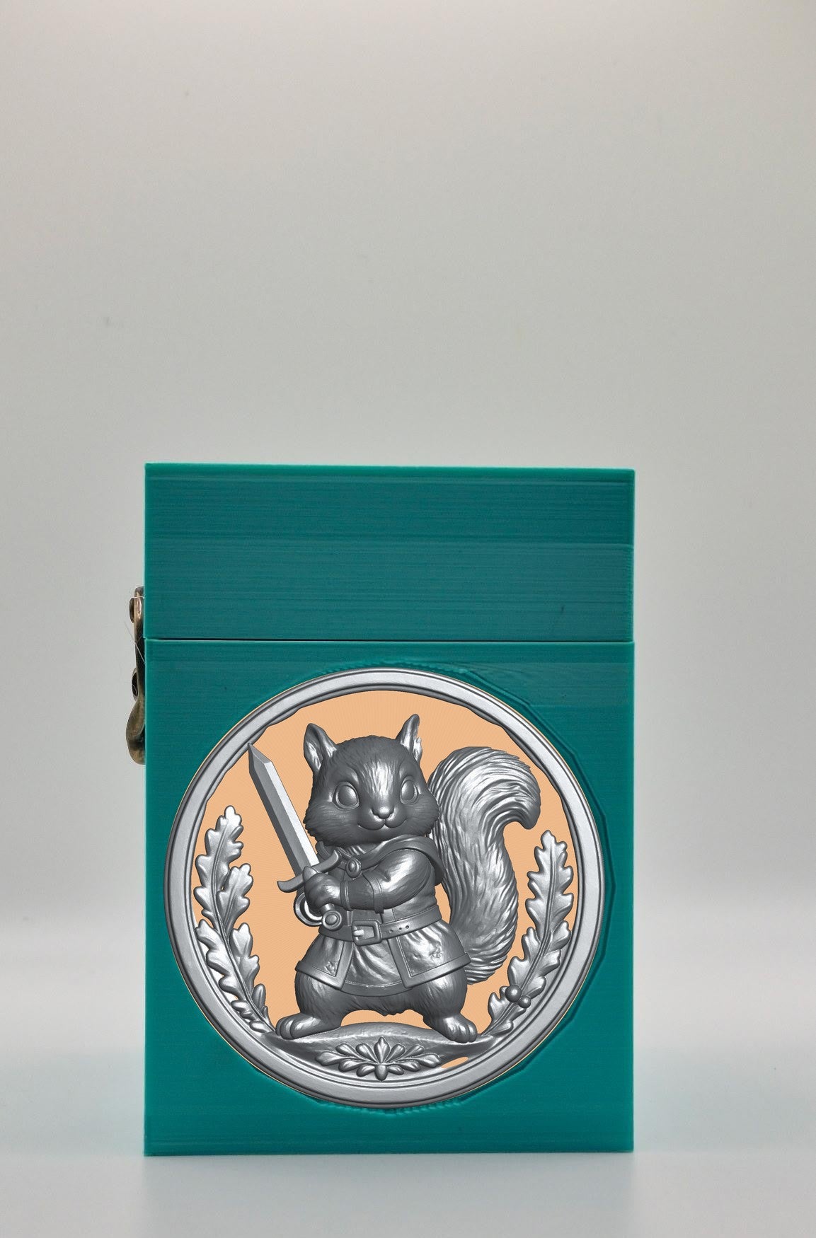 Squirrel Card Box - Green Plain box with Gold background and Silver medallion