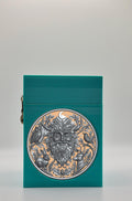 Tree Spirit Card Box - Green Plain box with Gold background and Silver medallion