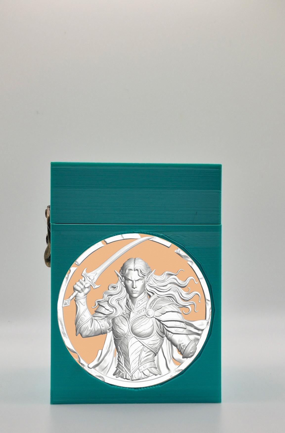 Elvish Warrior Card Box - Green Plain box with Gold background and White medallion