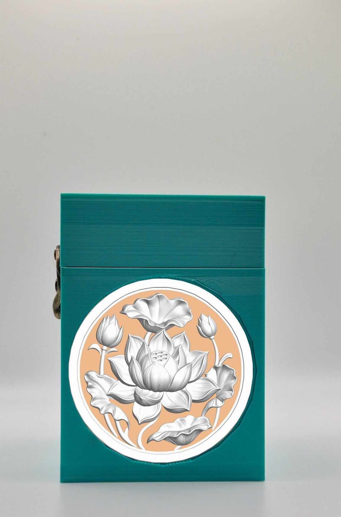 Lotus Card Box - Green Plain box with Gold background and White medallion