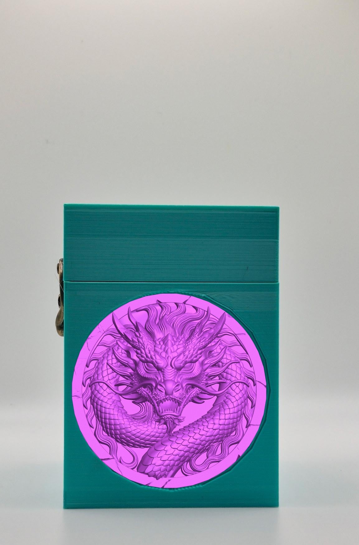 Dragon Card Box - Green Plain box with Purple background and Purple dragon medallion
