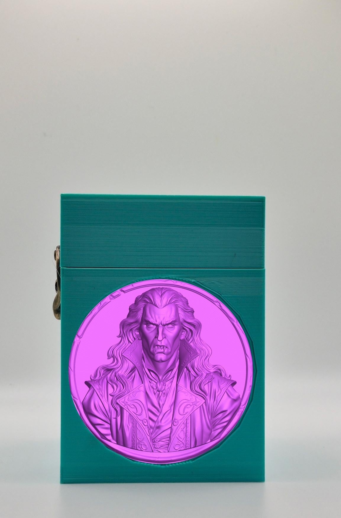 Gothic Vampire Card Box - Green Plain box with Purple background and Purple medallion