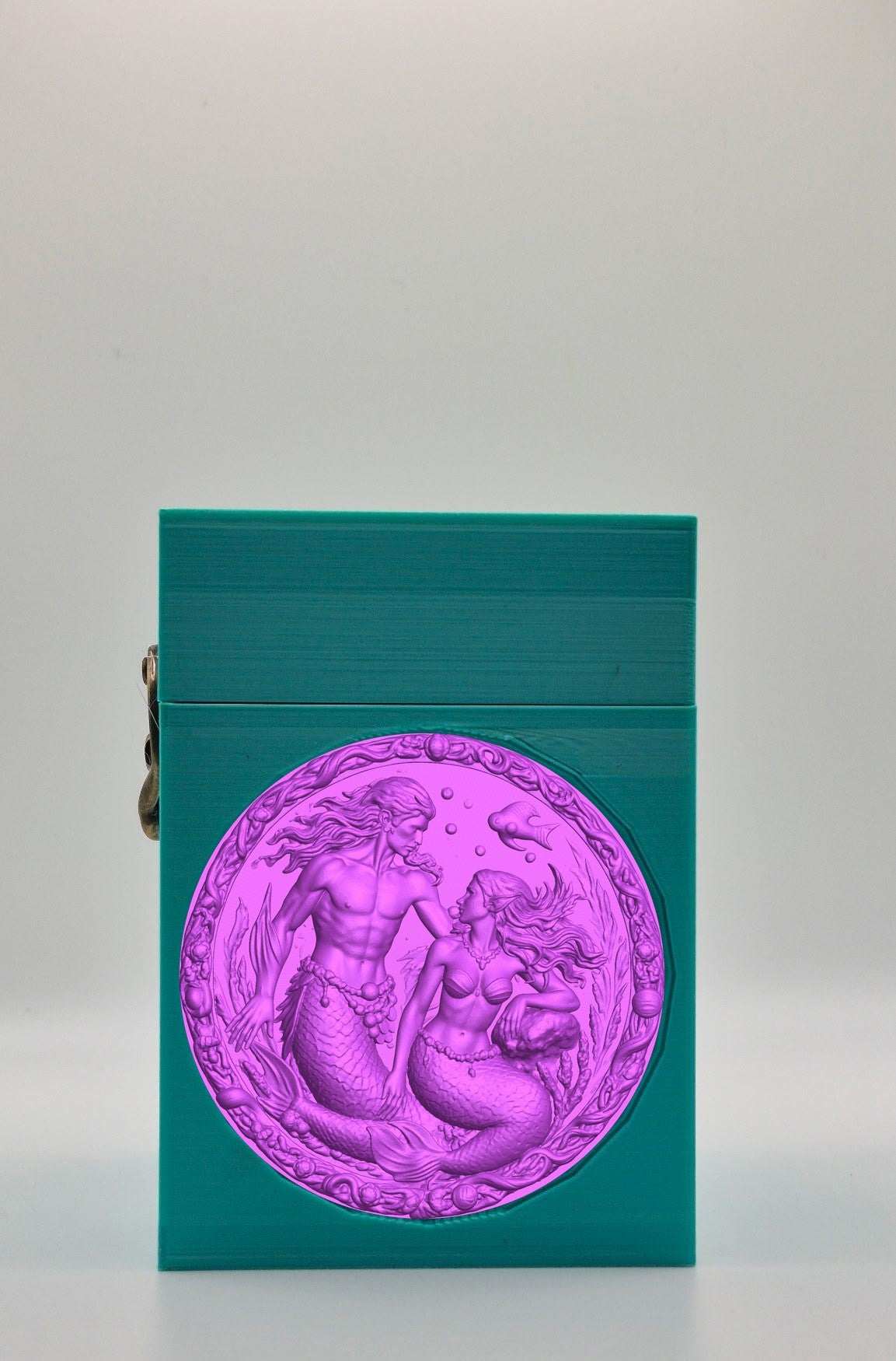 Merfolk Card Box - Green Plain box with Purple background and Purple medallion