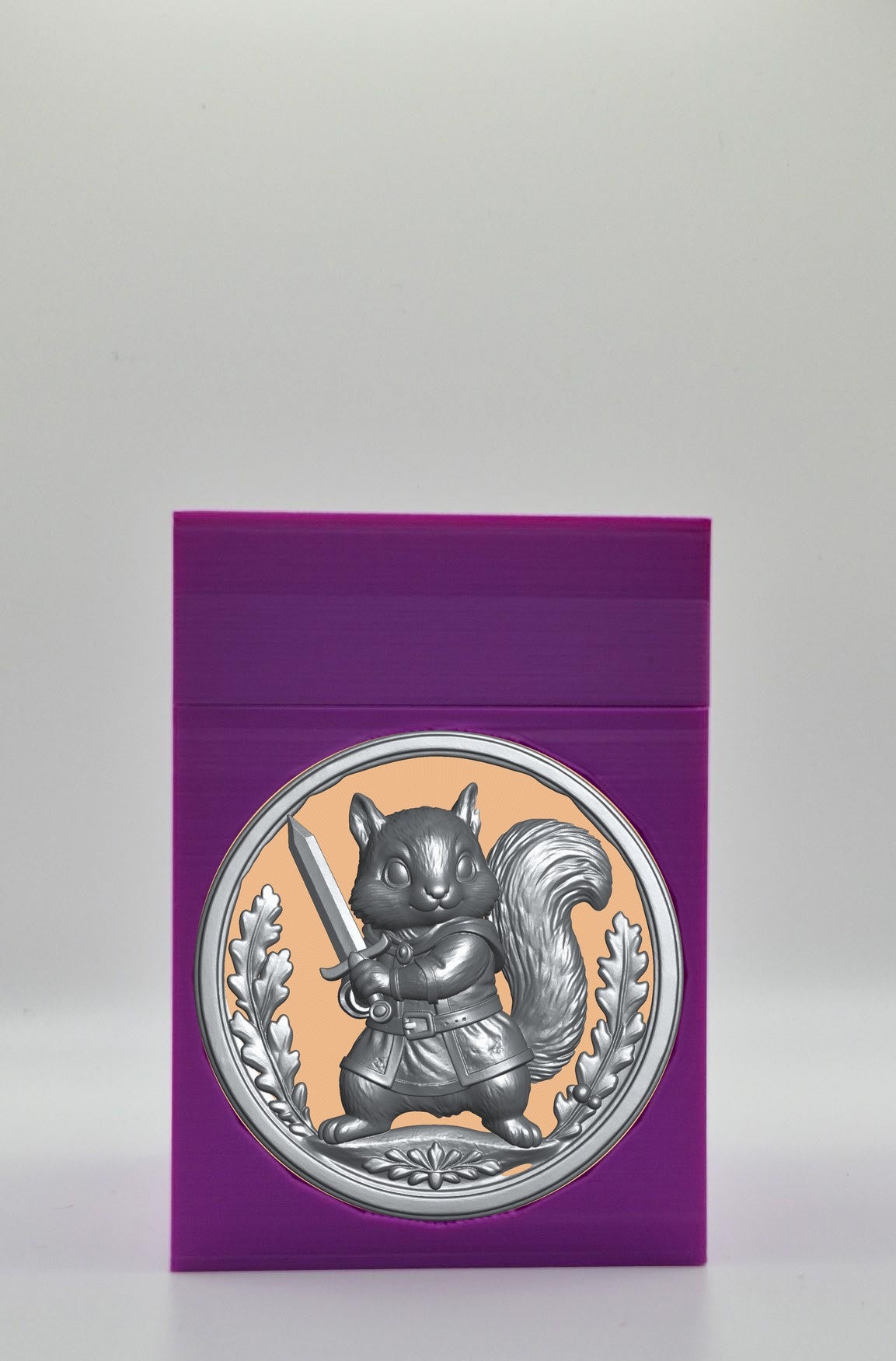 Squirrel Card Box - Purple Plain box with Gold background and Silver medallion