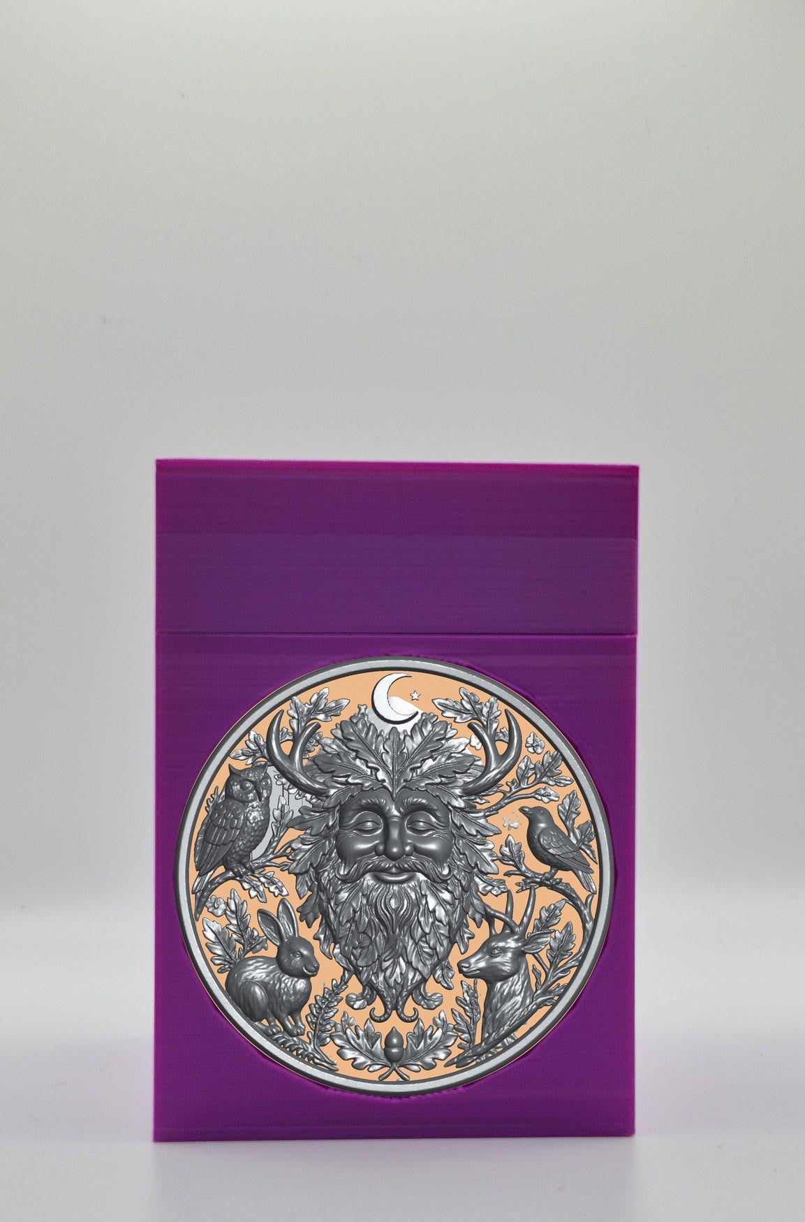 Tree Spirit Card Box - Purple Plain box with Gold background and Silver medallion