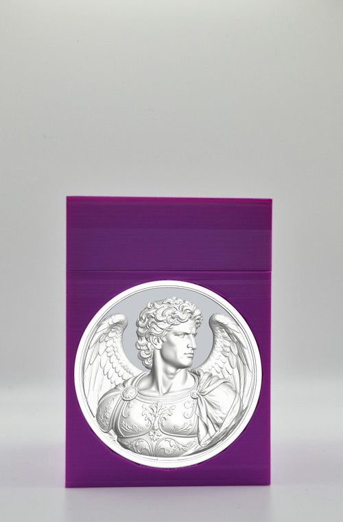 Angel Card Box - Purple Plain box with Silver background and White medallion