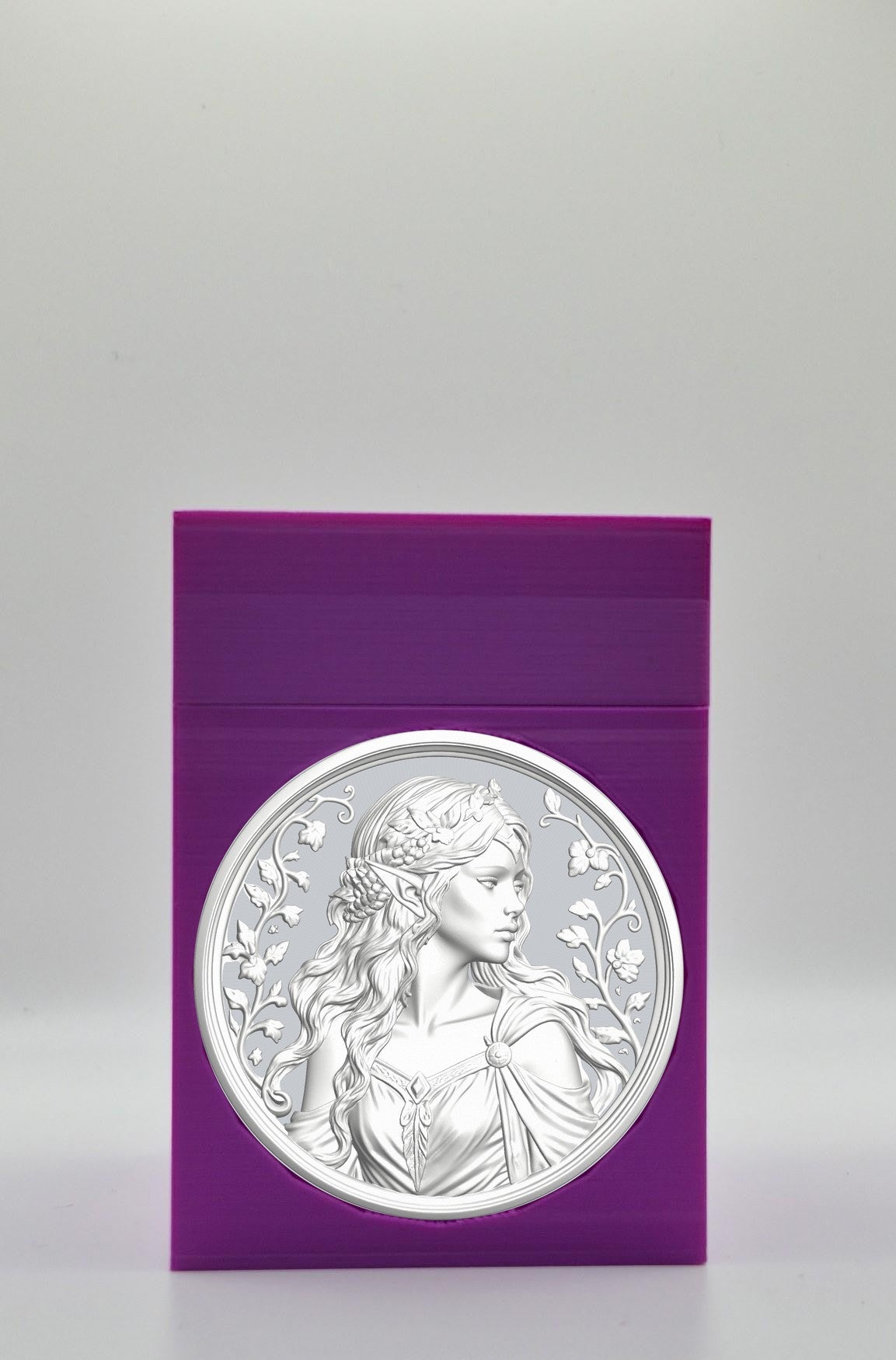 Elf Maiden Card Box - Purple Plain box with Silver background and White medallion