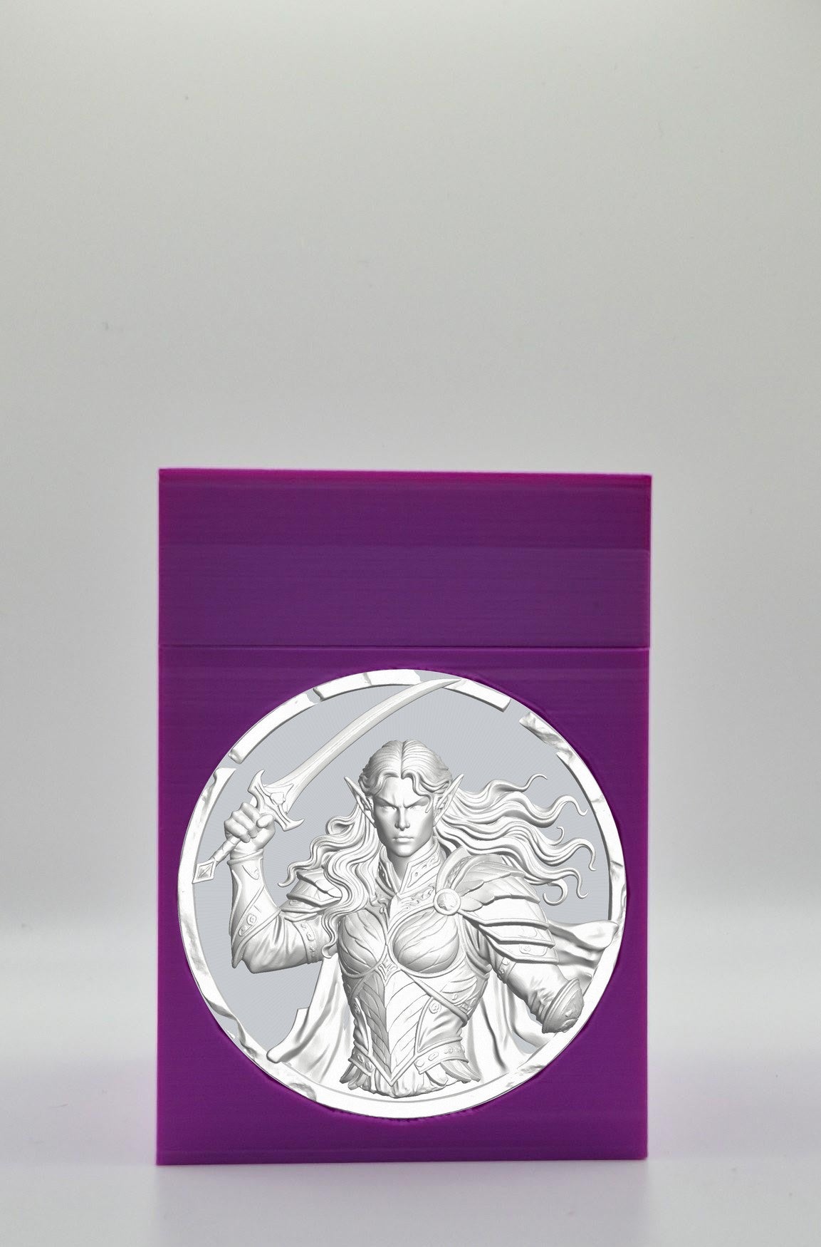 Elvish Warrior Card Box - Purple Plain box with Silver background and White medallion