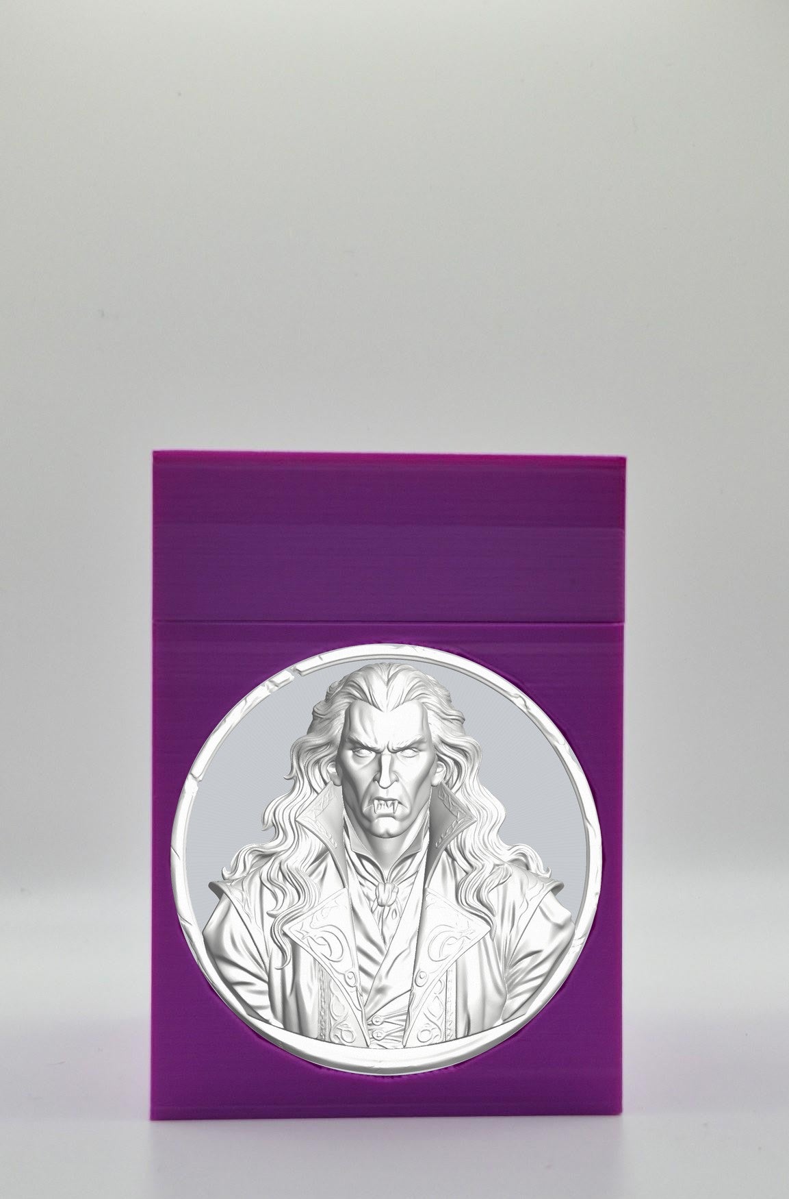 Gothic Vampire Card Box - Purple Plain box with Silver background and White medallion