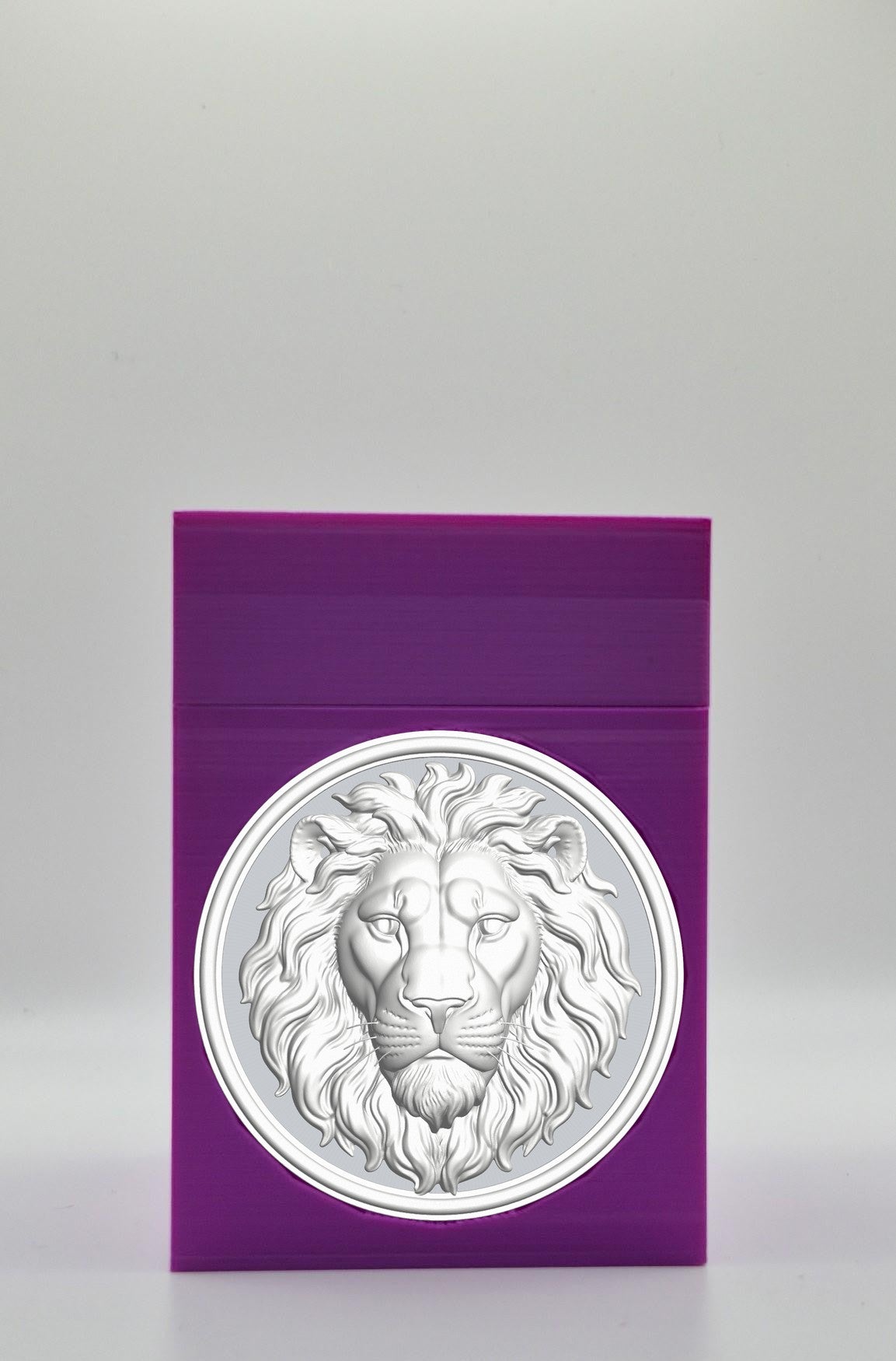 Lion Card Box - Purple Plain box with Silver background and White medallion