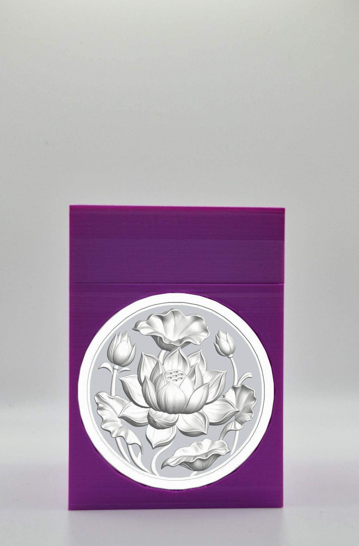 Lotus Card Box - Purple Plain box with Silver background and White medallion