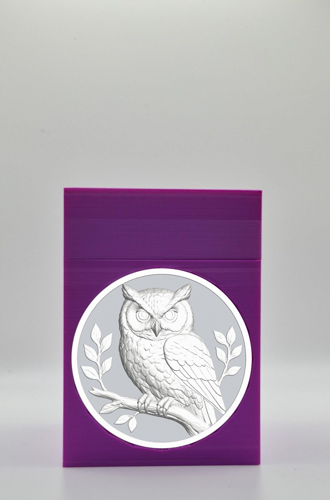 Owl Card Box - Purple Plain box with Silver background and White medallion