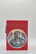 Angel Card Box - Red Plain box with Gold background and Silver medallion