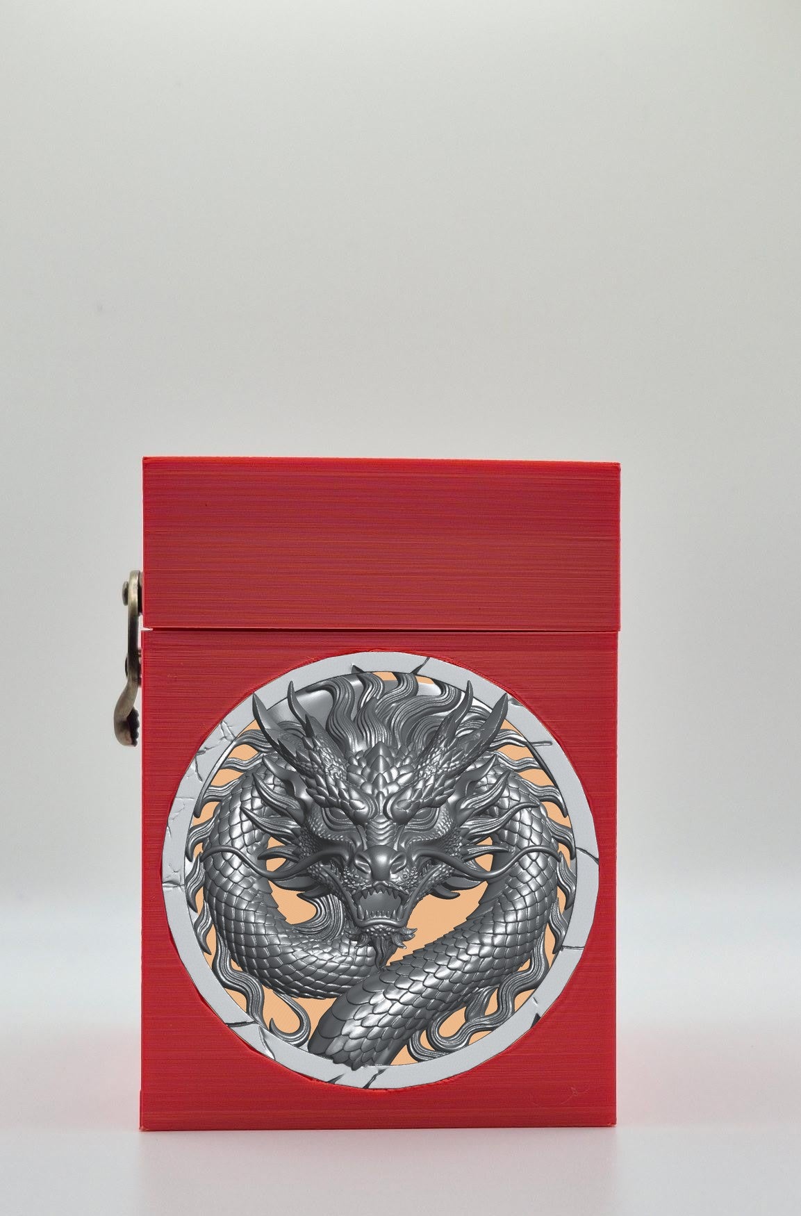 Dragon Card Box - Red Plain box with Gold background and Silver medallion