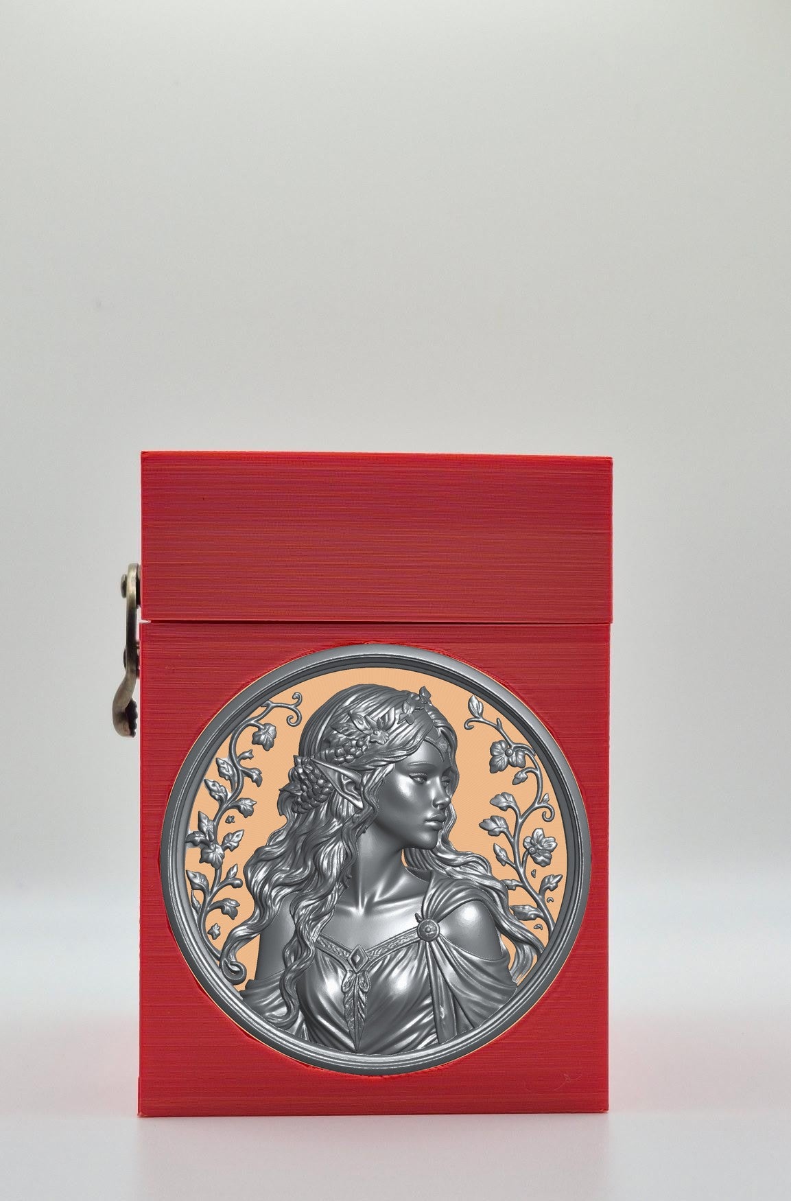 Elf Maiden Card Box - Red Plain box with Gold background and Silver medallion