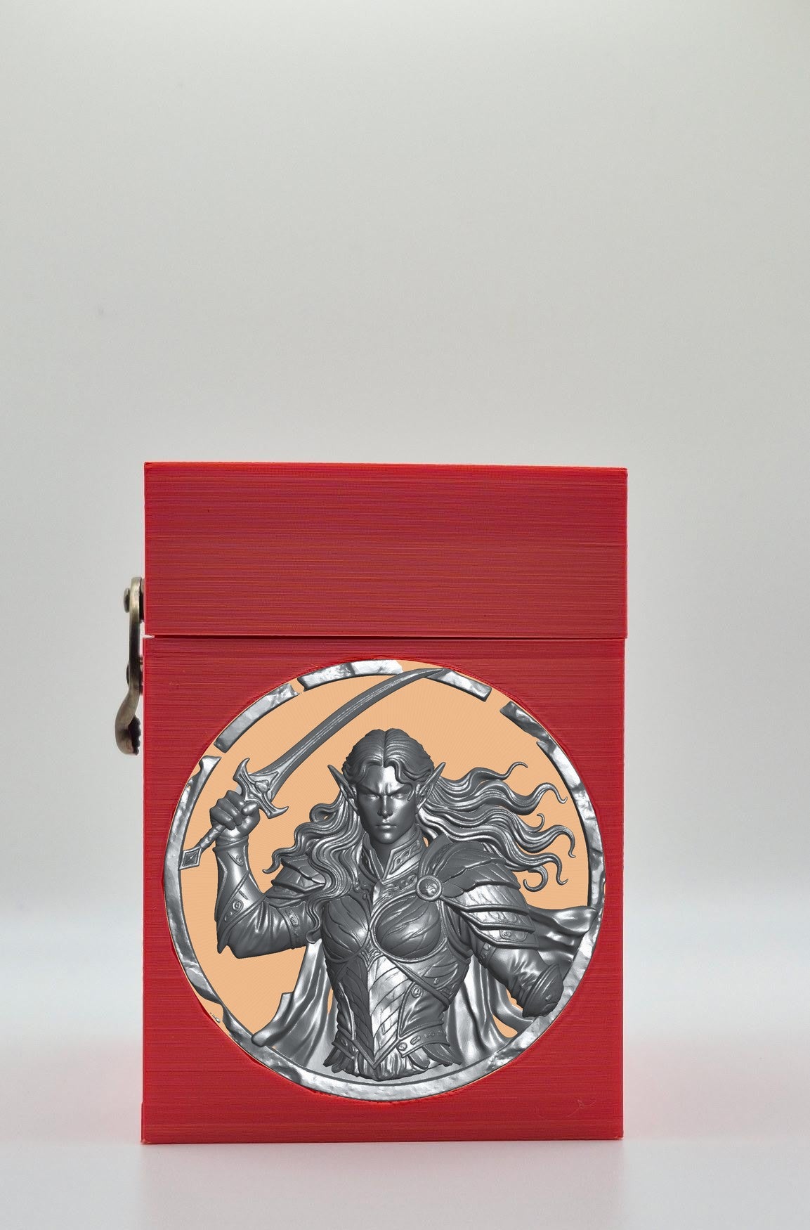 Elvish Warrior Card Box - Red Plain box with Gold background and Silver medallion