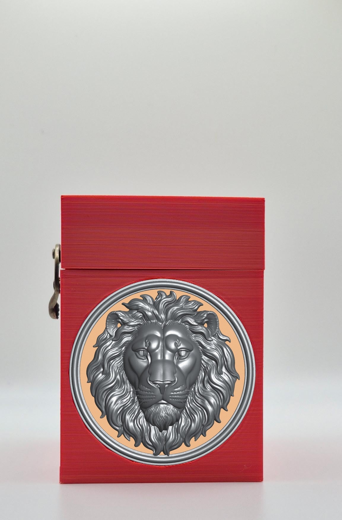 Lion Card Box - Red Plain box with Gold background and Silver medallion