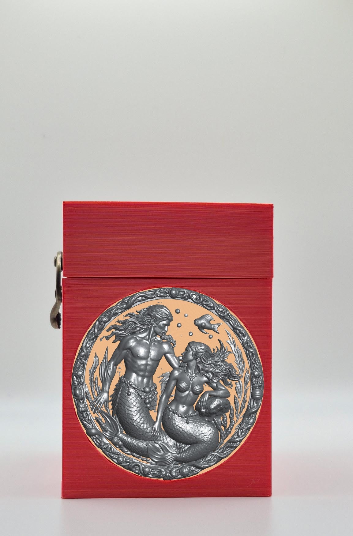 Merfolk Card Box - Red Plain box with Gold background and Silver medallion