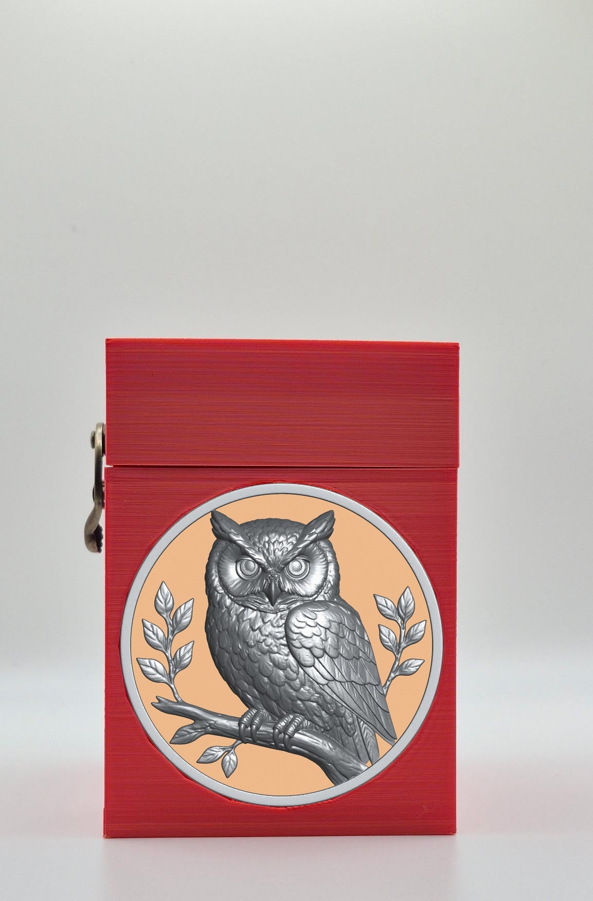 Owl Card Box - Red Plain box with Gold background and Silver medallion