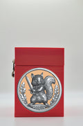 Squirrel Card Box - Red Plain box with Gold background and Silver medallion