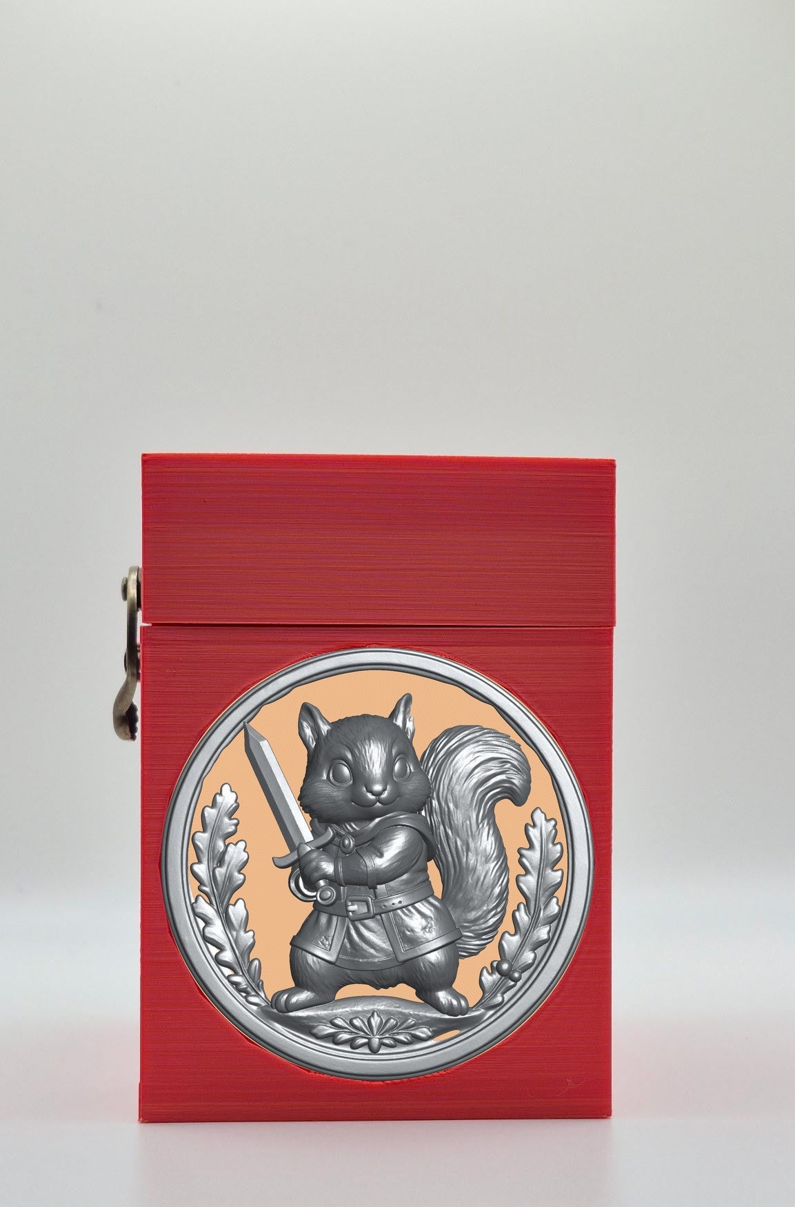 Squirrel Card Box - Red Plain box with Gold background and Silver medallion