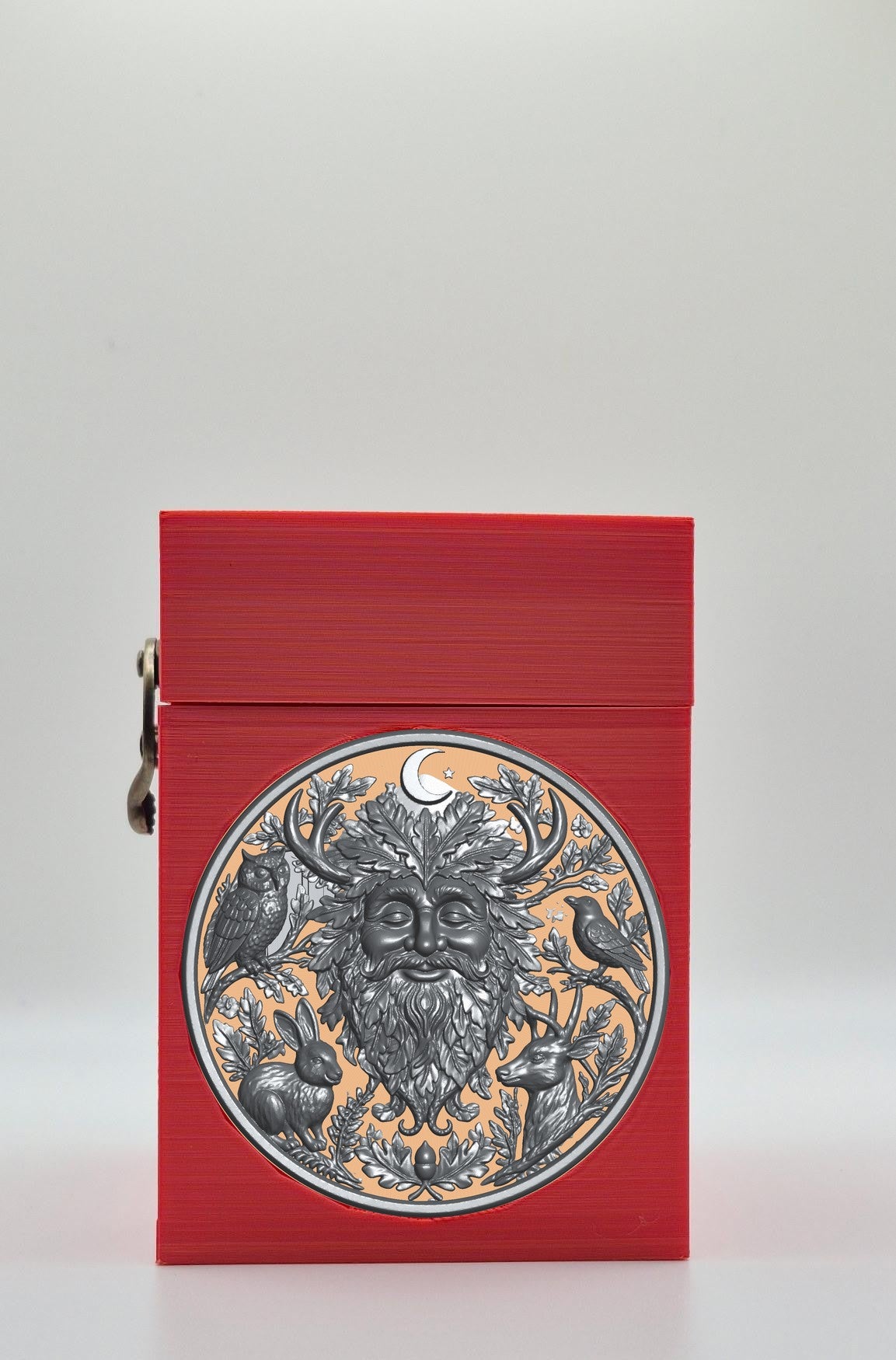 Tree Spirit Card Box - Red Plain box with Gold background and Silver medallion