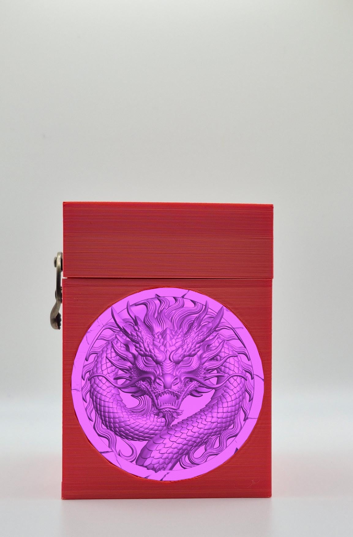 Dragon Card Box - Red Plain box with Purple background and Purple dragon medallion