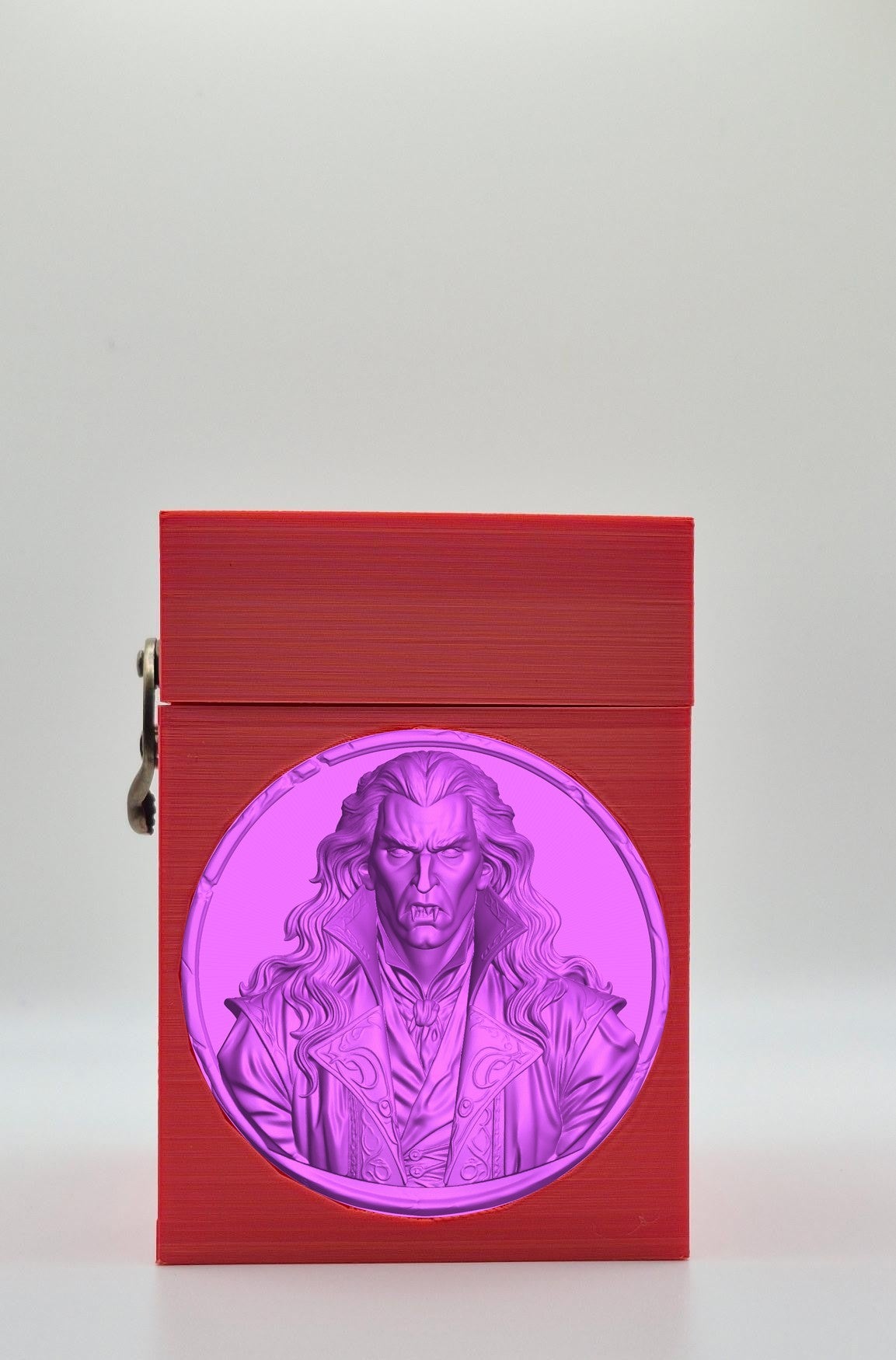 Gothic Vampire Card Box - Red Plain box with Purple background and Purple medallion