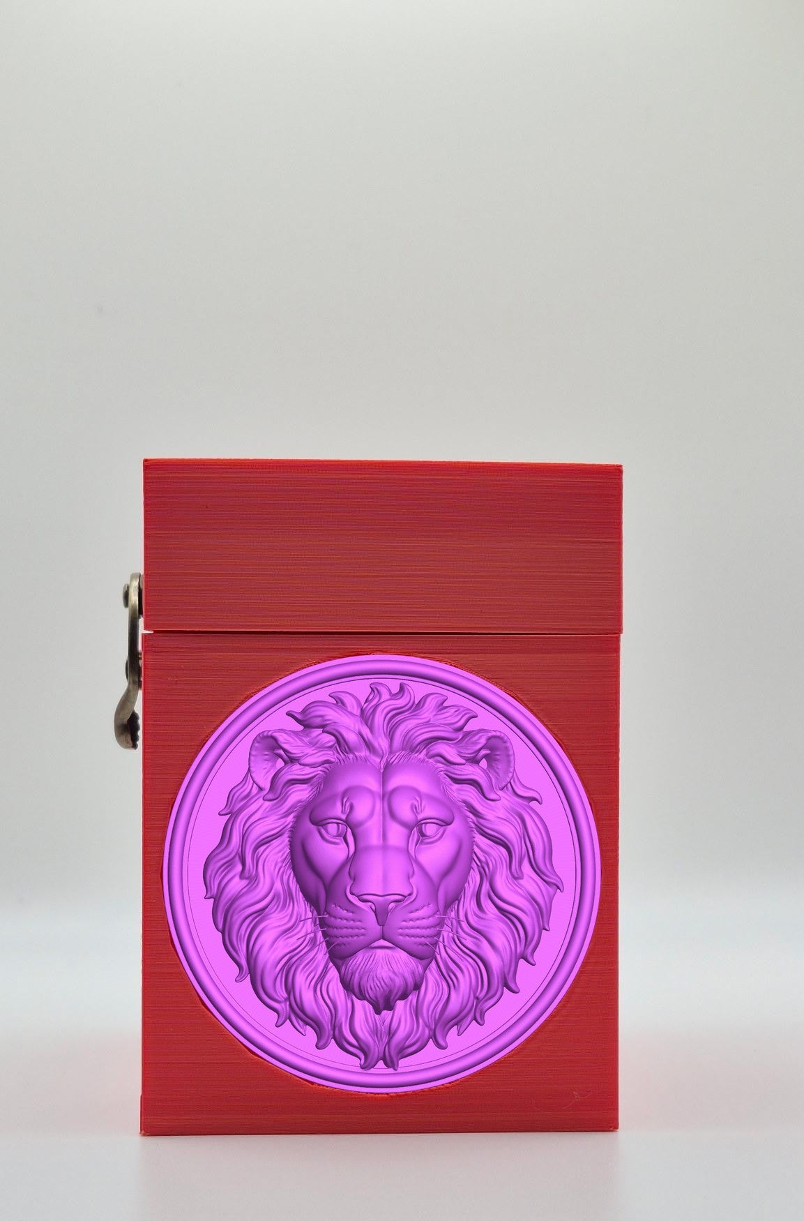 Lion Card Box - Red Plain box with Purple background and Purple medallion