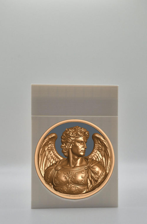 Angel Card Box - White Plain box with Black background and Gold medallion