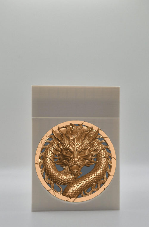 Dragon Card Box - White Plain box with Black background and Gold medallion