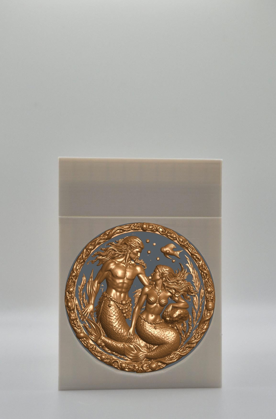 Merfolk Card Box - White Plain box with Black background and Gold medallion
